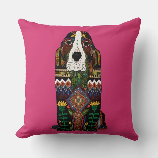 Basset Hound Liebe fuchsienrosa Kissen (Vorderseite)