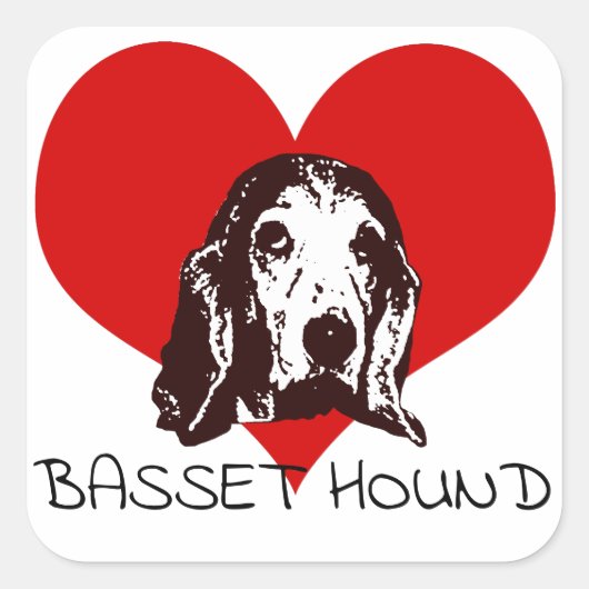 Basset Hound-Liebe Quadratischer Aufkleber (Vorderseite)