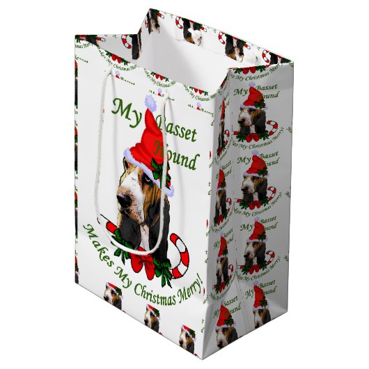 Basset Hound Liebhaber Weihnachten Mittlere Geschenktüte (Vorderseite Schrägansicht)