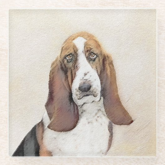 Basset Hound Malerei - Niedliche Original Hunde Ku Glasuntersetzer (Vorderseite)