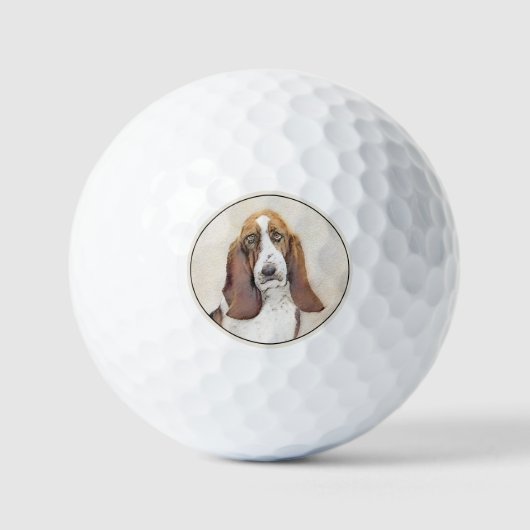 Basset Hound Malerei - Niedliche Original Hunde Ku Golfball (Vorderseite)