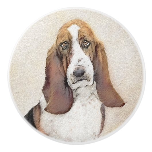 Basset Hound Malerei - Niedliche Original Hunde Ku Keramikknauf (Vorderseite)