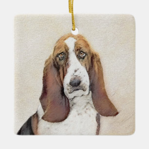 Basset Hound Malerei - Niedliche Original Hunde Ku Keramikornament