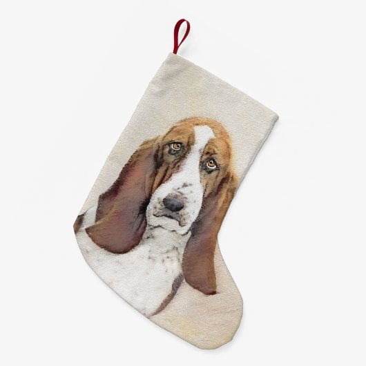 Basset Hound Malerei - Niedliche Original Hunde Ku Kleiner Weihnachtsstrumpf (Vorderansicht (hängend))