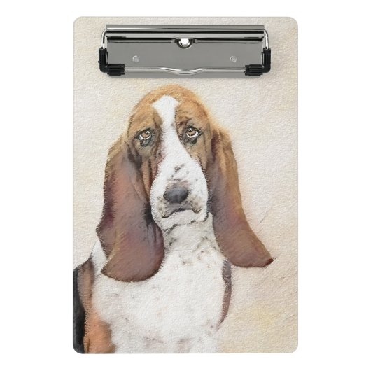 Basset Hound Malerei - Niedliche Original Hunde Ku Mini Klemmbrett (Vorderseite)
