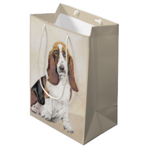 Basset Hound Malerei - Niedliche Original Hunde Ku Mittlere Geschenktüte