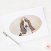Basset Hound Malerei - Niedliche Original Hunde Ku Ovaler Aufkleber (Umschlag)