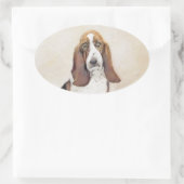 Basset Hound Malerei - Niedliche Original Hunde Ku Ovaler Aufkleber (Tasche)