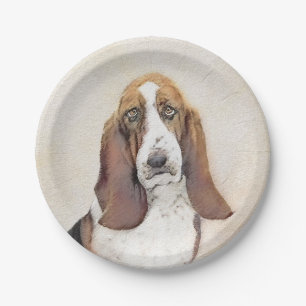 Basset Hound Malerei - Niedliche Original Hunde Ku Pappteller