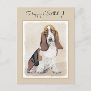 Basset Hound Malerei - Niedliche Original Hunde Ku Postkarte