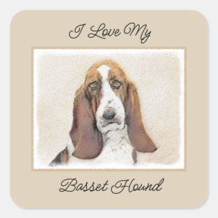 Basset Hound Malerei - Niedliche Original Hunde Ku Quadratischer Aufkleber