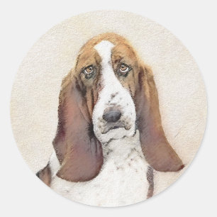 Basset Hound Malerei - Niedliche Original Hunde Ku Runder Aufkleber