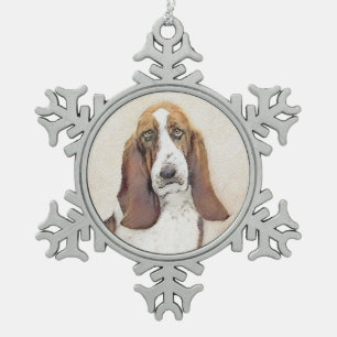 Basset Hound Malerei - Niedliche Original Hunde Ku Schneeflocken Zinn-Ornament