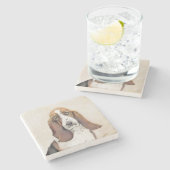 Basset Hound Malerei - Niedliche Original Hunde Ku Steinuntersetzer (Seitenansicht)