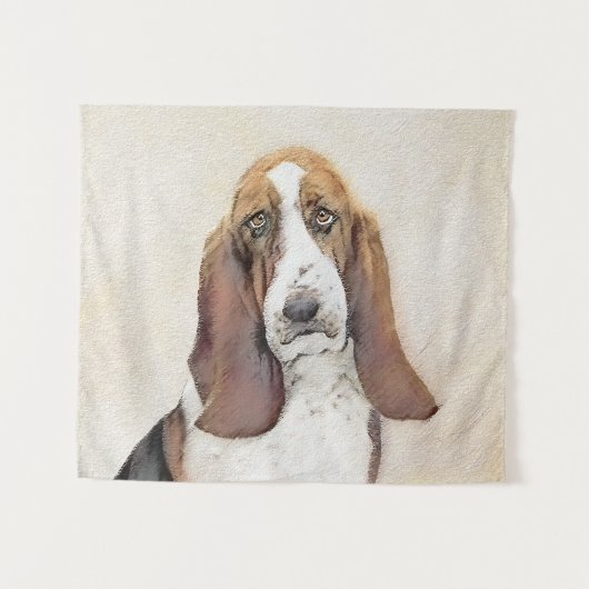 Basset Hound Malerei - Niedliche Original Hunde Ku Wandteppich (Vorderseite (Horizontal))