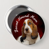 Basset-Hound-Mama mit roter Hintergrundtaste Button (Vorne & Hinten)