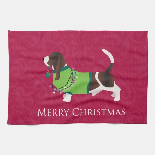 Basset Hound Merry Christmas Design Handtuch (Horizontal)