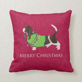 Basset Hound Merry Christmas Design Kissen