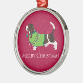 Basset Hound Merry Christmas Design Silbernes Ornament (Links)