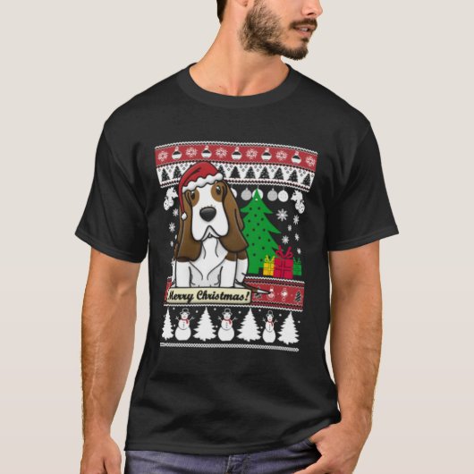 Basset Hound Merry Christmas Tree Dog Xmas Snow Sa T-Shirt (Vorderseite)