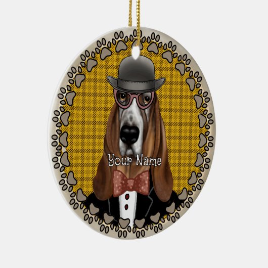 Basset Hound mit Brille Keramik Ornament (Rechts)