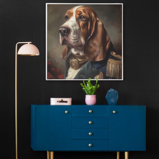 Basset Hound mit Napoleon-Kostüm Poster