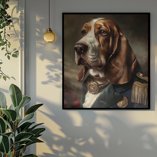 Basset Hound mit Napoleon-Kostüm Poster