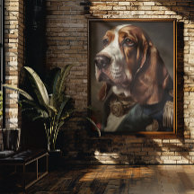 Basset Hound mit Napoleon-Kostüm