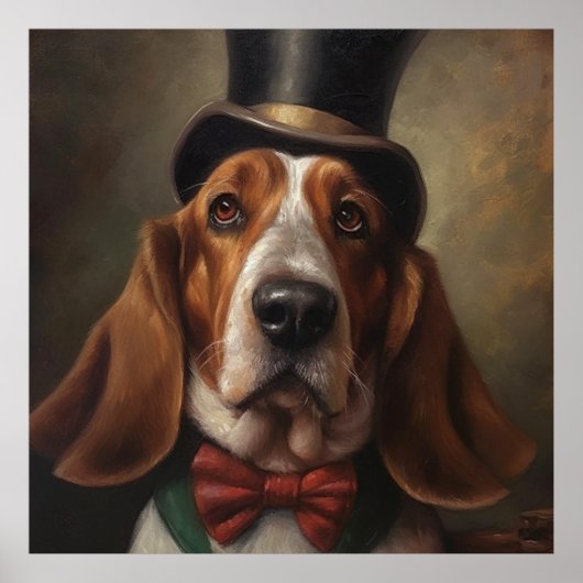 Basset Hound mit Ober- und Rot-Bug-Krawatte Poster (Vorne)