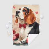 Basset Hound mit Rose - Valentinstag Golfhandtuch (Insitu)