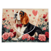 Basset Hound mit Rose - Valentinstag Große Geschenktüte (Vorderseite)