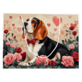 Basset Hound mit Rose - Valentinstag Große Geschenktüte (Rückseite)