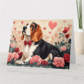 Basset Hound mit Rose - Valentinstag Karte (Vorderseite)