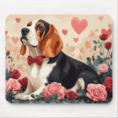 Basset Hound mit Rose - Valentinstag Mousepad (Vorne)