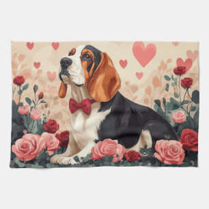 Basset Hound mit Rosen - Valentinstag Geschirrtuch