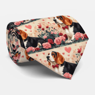 Basset Hound mit Rosen - Valentinstag Krawatte