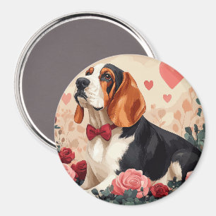 Basset Hound mit Rosen - Valentinstag  Magnet