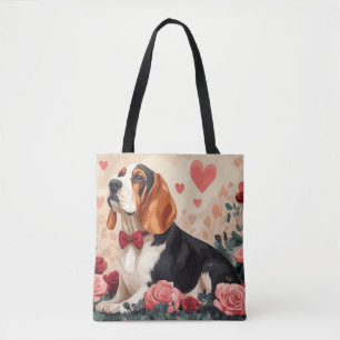 Basset Hound mit Rosen - Valentinstag Tasche