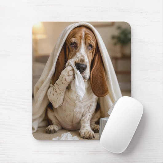 Basset Hound mit Schnupfen Mousepad (Mit Mouse)