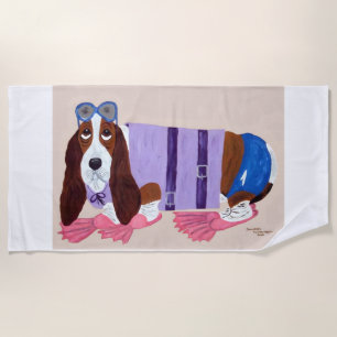 Basset Hound mit Schwimmflossen Strandtuch