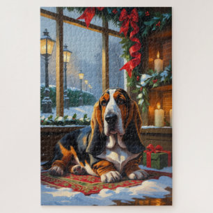 Basset Hound mit Weihnachtslichtern Feiertag Puzzle