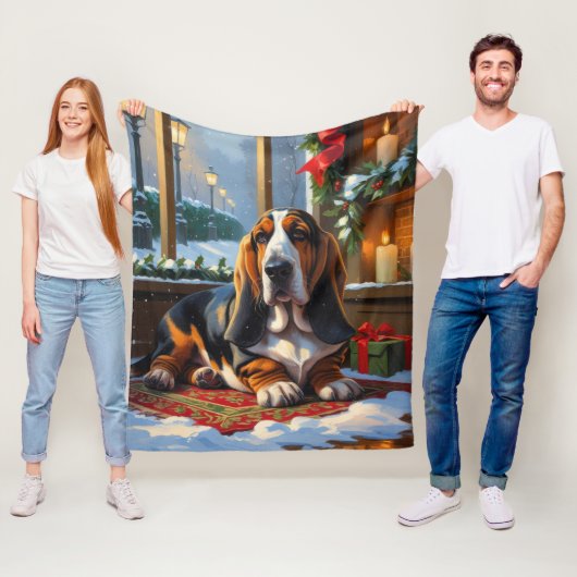 Basset Hound mit Weihnachtslichtern Urlaub Fleecedecke (Beispiel)