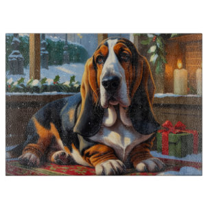 Basset Hound mit Weihnachtslichtern Urlaub Schneidebrett