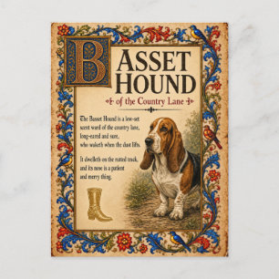 Basset Hound, mittelalterliche Bestiarien-Kunst Postkarte