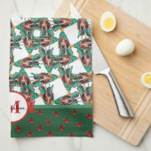 Basset Hound Muster Monogram Weihnachtshund Geschirrtuch (Viertel Falte)