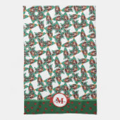 Basset Hound Muster Monogram Weihnachtshund Geschirrtuch (Vertikal)