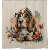Basset Hound Niedliche Welpe in Brille #1 Art Bad Duschvorhang (Vorderseite)