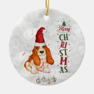 Basset Hound Niedlicher Hund Weihnachten 2023 Keramik Ornament