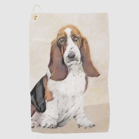 Basset Hound Painting - Niedliche Original Hunde K Golfhandtuch (Vorderseite)
