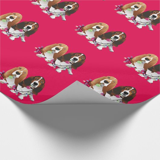 Basset Hound Peace Liebe Freude Weihnachtsdesign Geschenkpapier (Ecke)